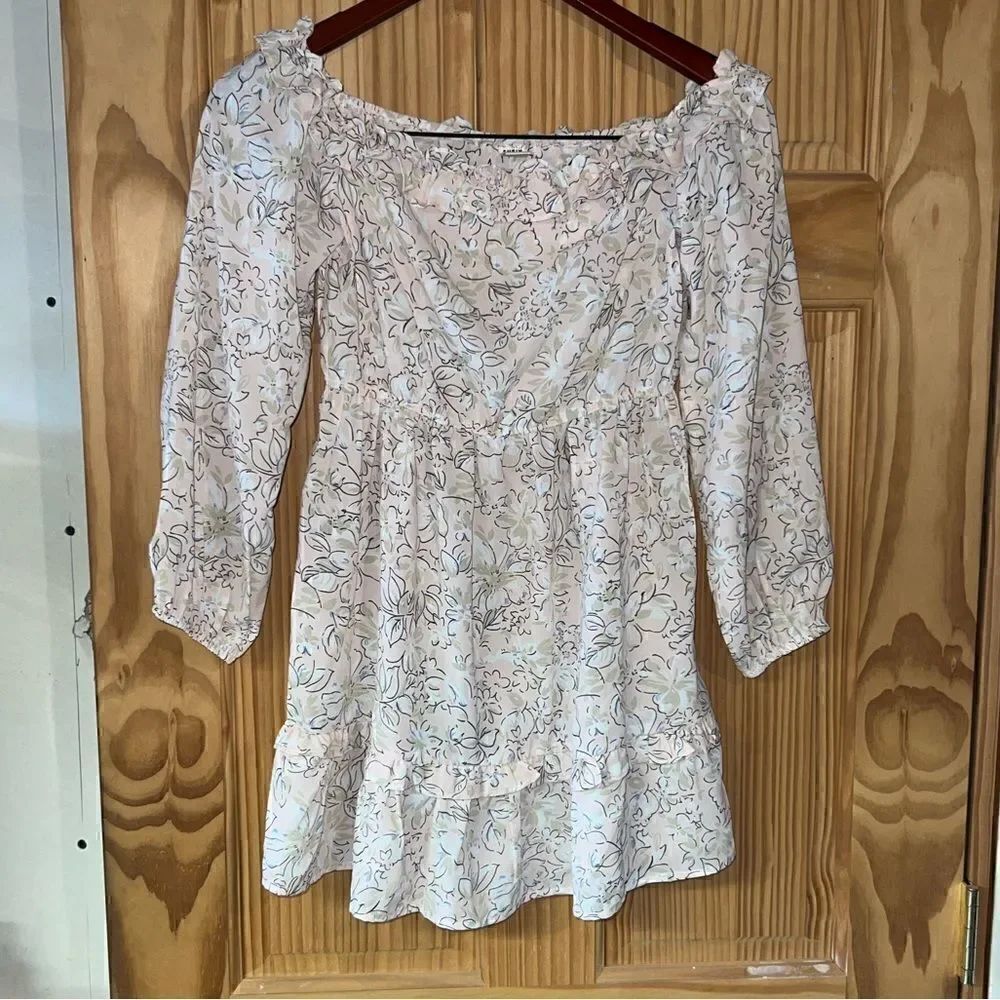 Girls 11-12y shein long sleeve off shoulder fit and flare flower light pink